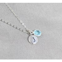 sterling Silver Initial Necklace With Birthstone, Natural Gemstone Jewelry, Christmas Gift For Mom From Son, Daughter, Personalized | Etsy (US)