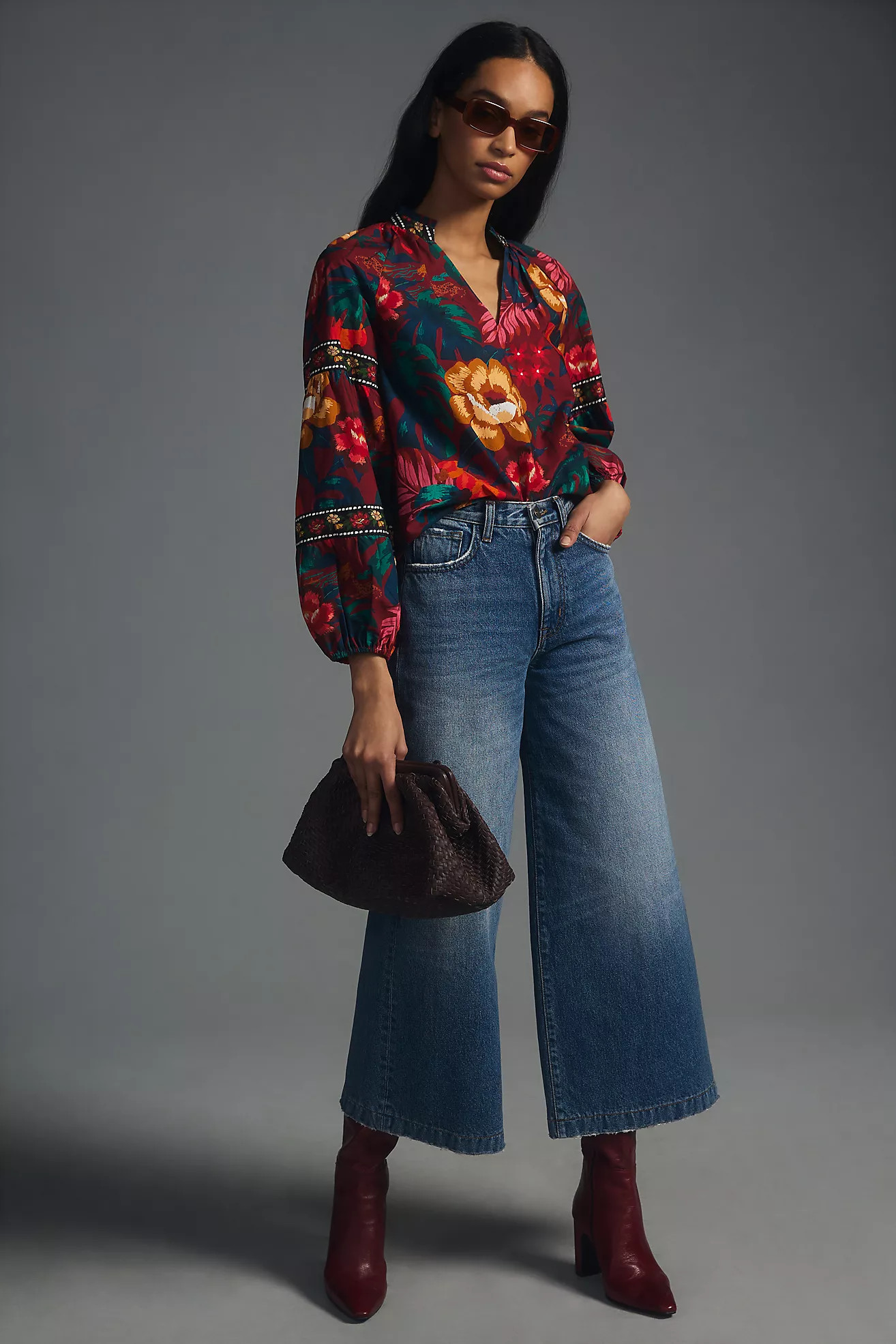 Farm Rio V-Neck Poplin Blouse | Anthropologie (US)