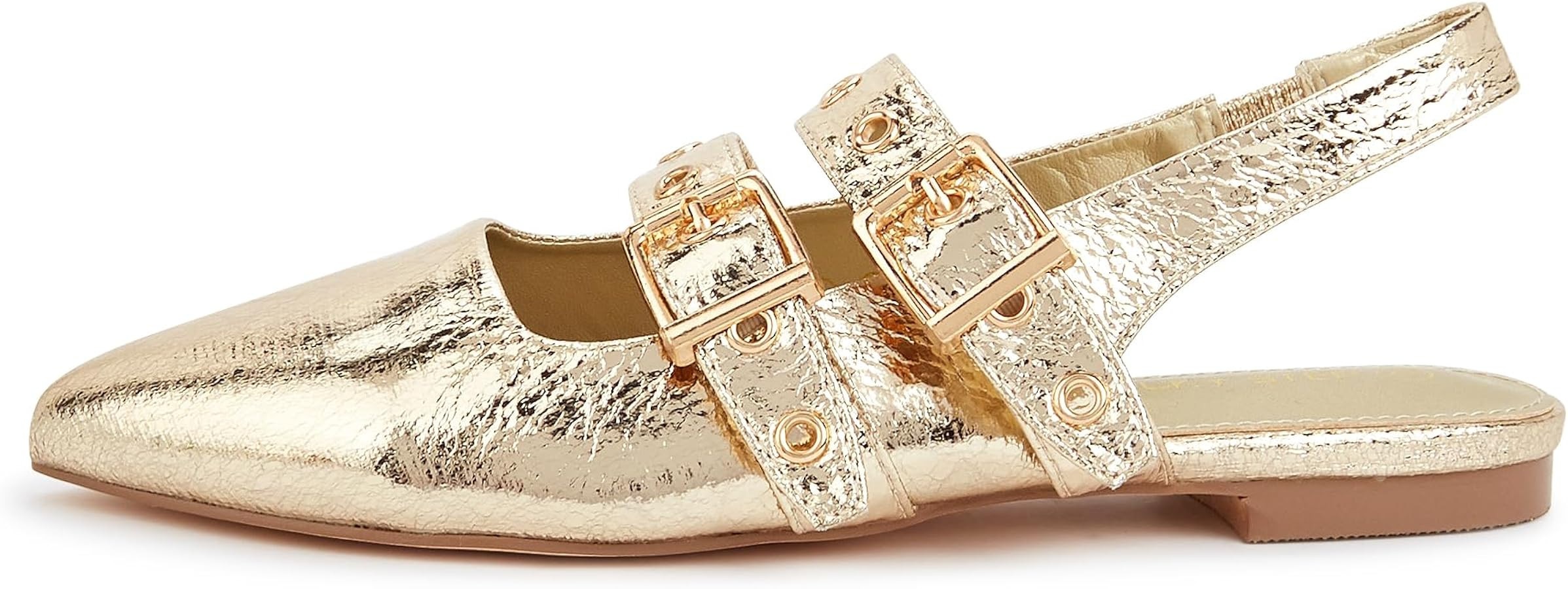 LUCKY STEP Women's Slingback Buckle Flats Ballet Poninted Toe Block Heel Dress Adjustable Strap M... | Amazon (US)