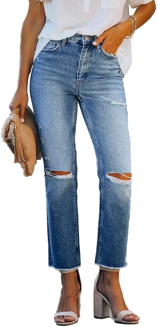 Lesore Womens High Waist Stretch Distressed Jeans Destroyed Denim Pants | Amazon (US)