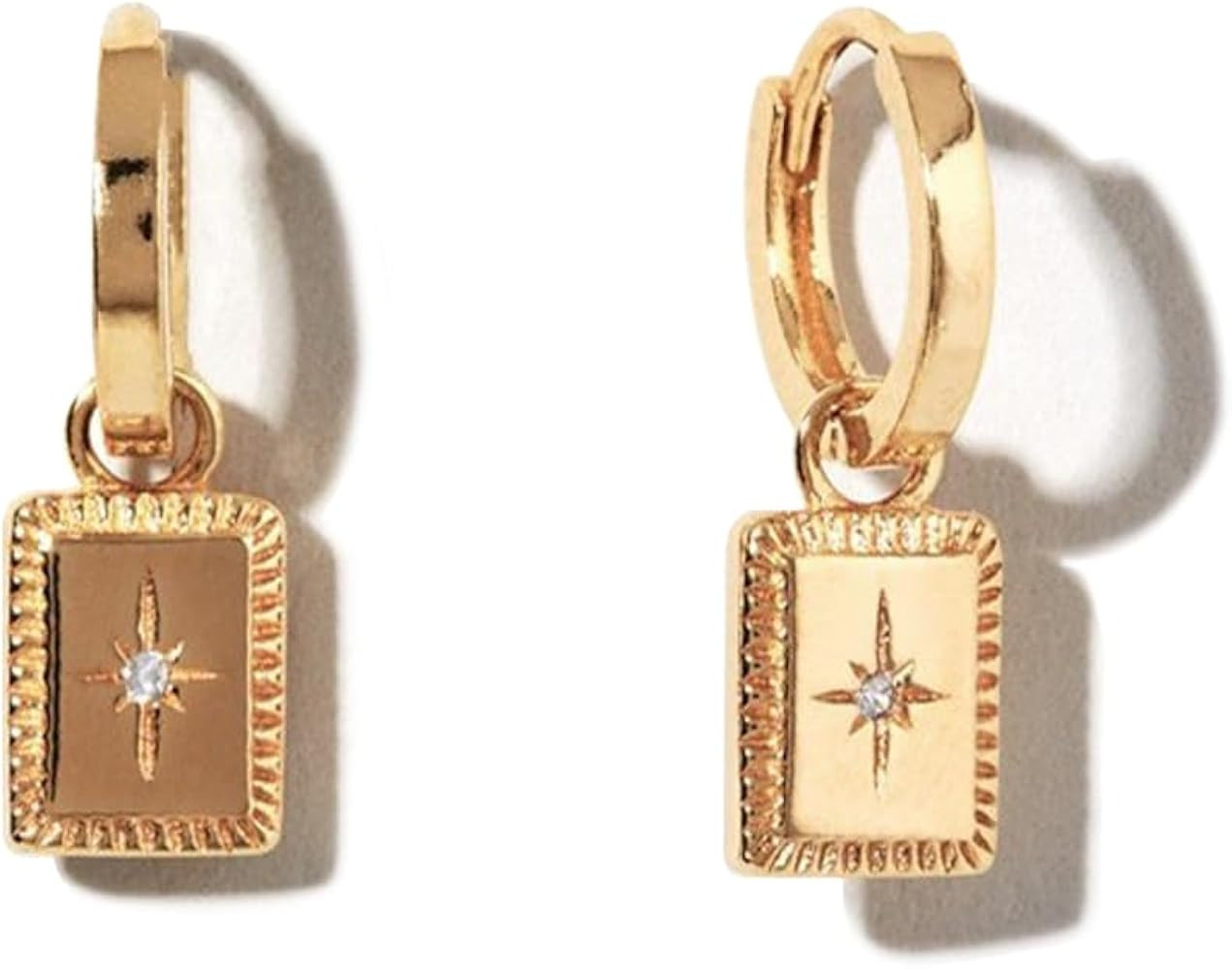 JUNMEIR'S 18K Gold Plated Earring Square with Star | Amazon (US)