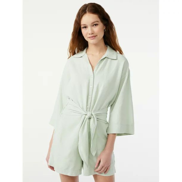 Free Assembly Women's Belted Romper - Walmart.com | Walmart (US)