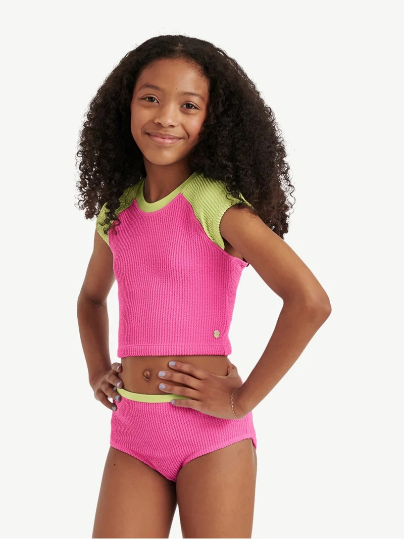 Justice Girls 2 Piece Short Sleeve Rashguard Swimsuit, Sizes XS-XL | Walmart (US)