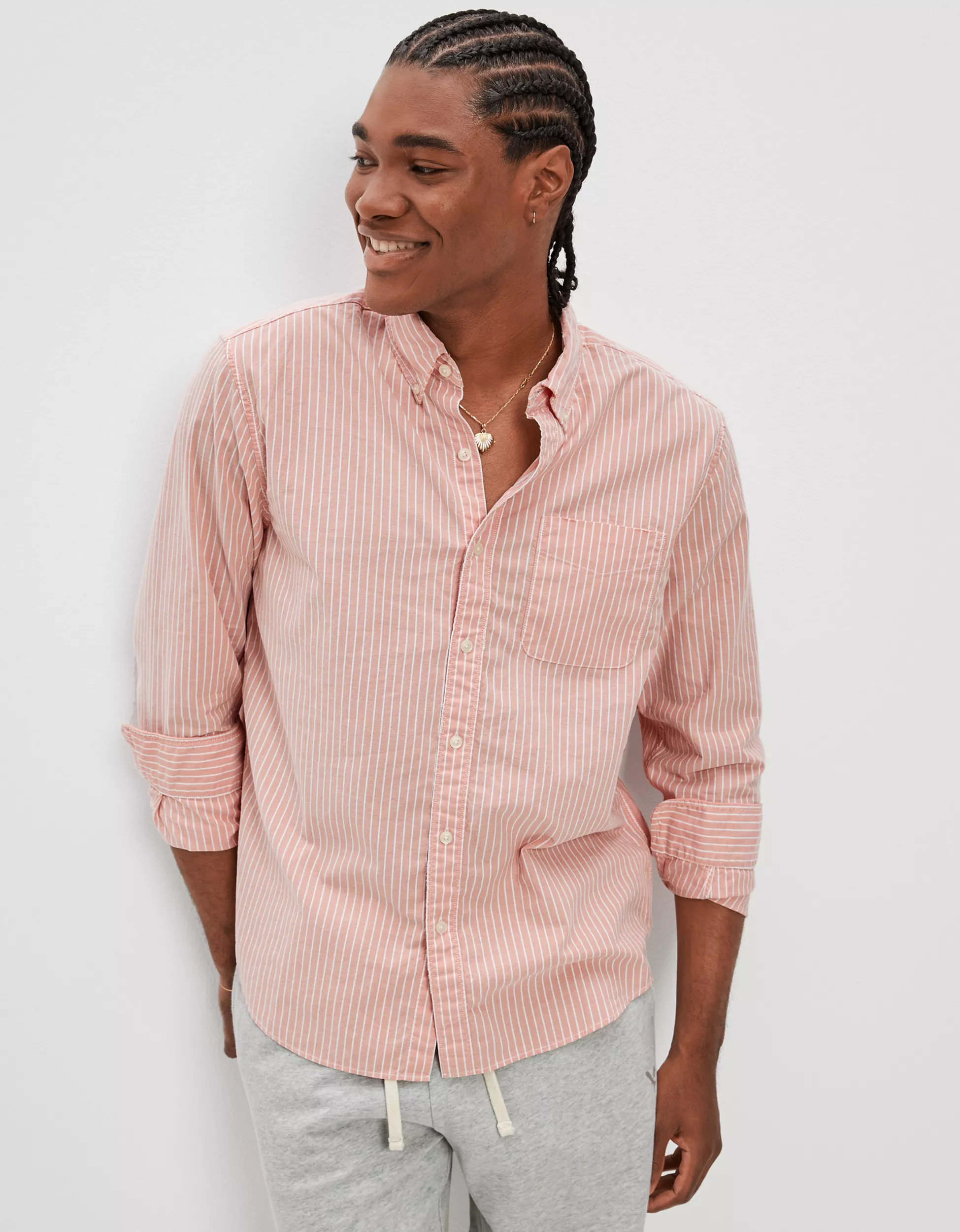 AE Everyday Striped Oxford Button-Up Shirt | American Eagle Outfitters (US & CA)