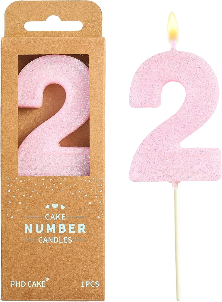 PHD CAKE 2.76 Inch Luxe Pink Glitter 2 Number Birthday Candles, Pink Number Candles, Cake Number ... | Amazon (US)