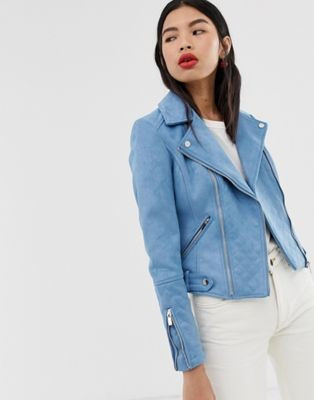 River Island faux suede biker jacket in blue | ASOS US