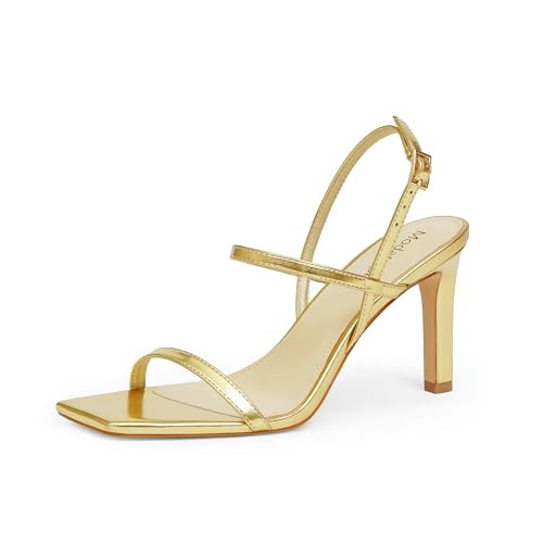 Modatope Gold Strappy Sandals for Women Open Toe High Heel Sandals Size 7 Ankle Strap Sandals Heels for Women | Amazon (US)