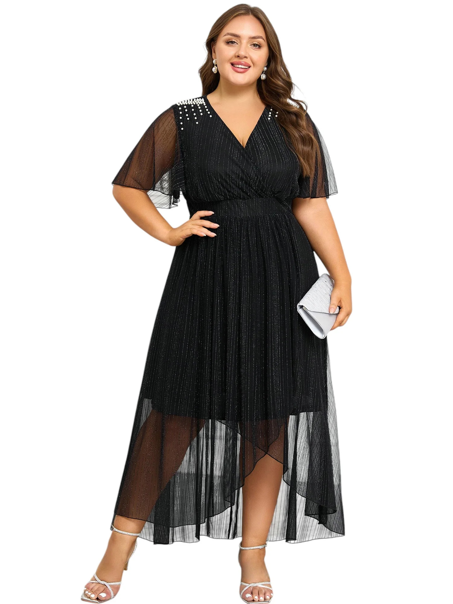 LapaPlus Plus Size Dresses for Curvy Women,Sparkly Studded Cocktail Party Dresses,Elegant Mesh Sh... | Walmart (US)