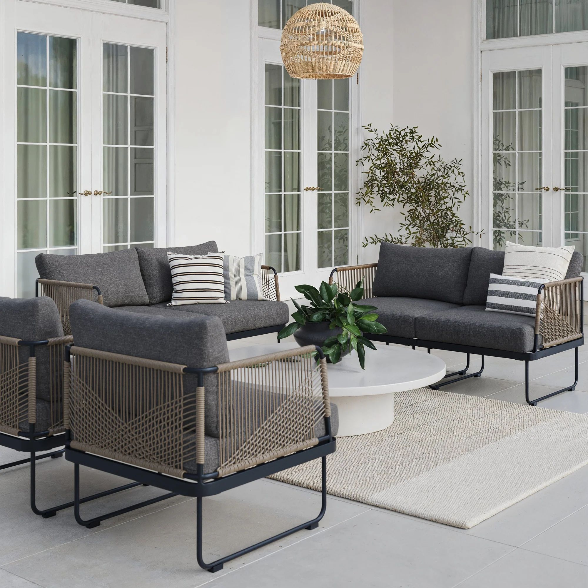 Outdoor Set of 2 Cord Patio Loveseats & 2 Arm Chairs Gray | Nathan James