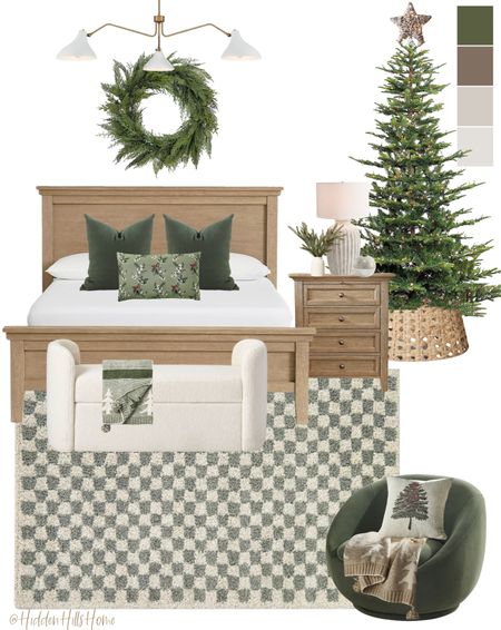 Christmas bedroom decor, holiday home decor, Christmas tree, bedroom decor mood board, Christmas pillows, Christmas wreath, holiday themed bedroom #Christmas #home

#LTKHoliday #LTKstyletip #LTKhome