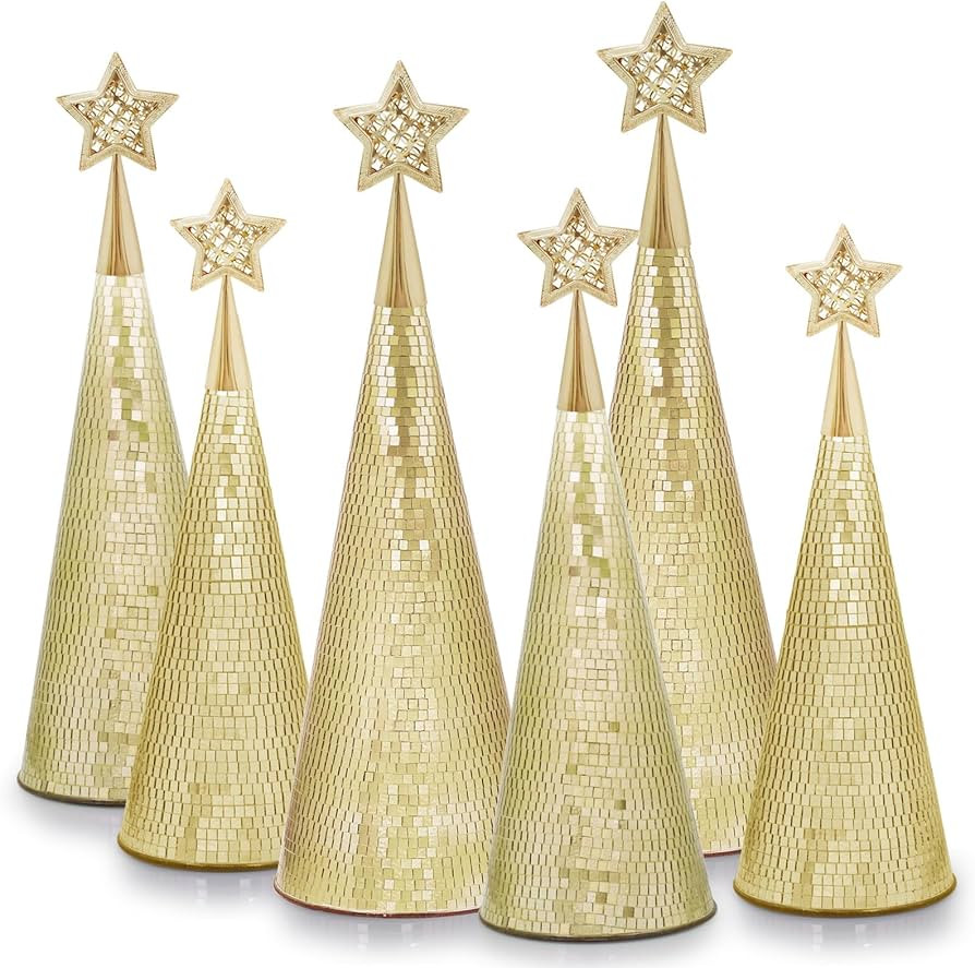 Gold Glass Trees Set of 6, 17" 15" 13" Small Tabletop Christmas Tree Handmade Disco Decor for Xma... | Amazon (US)