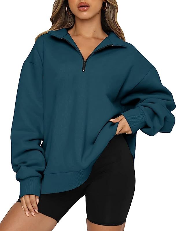 EFAN Womens Oversized Half Zip Pullover Long Sleeve Sweatshirt Quarter Zip Trendy Hoodie Ouffits Tee | Amazon (US)