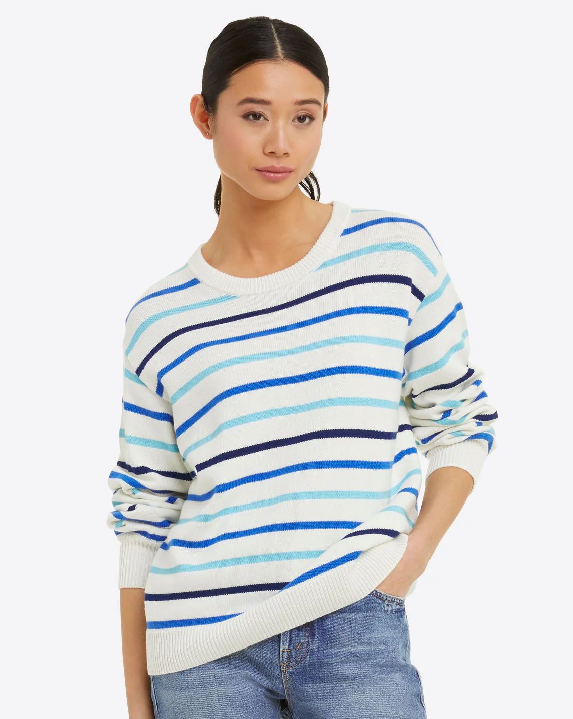 Blue Multi Stripe Crewneck Sweater | Draper James (US)