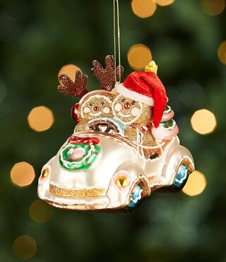 Babes in Toyland Collection Gingerbread Couple in Car Glass Ornament | Dillard's