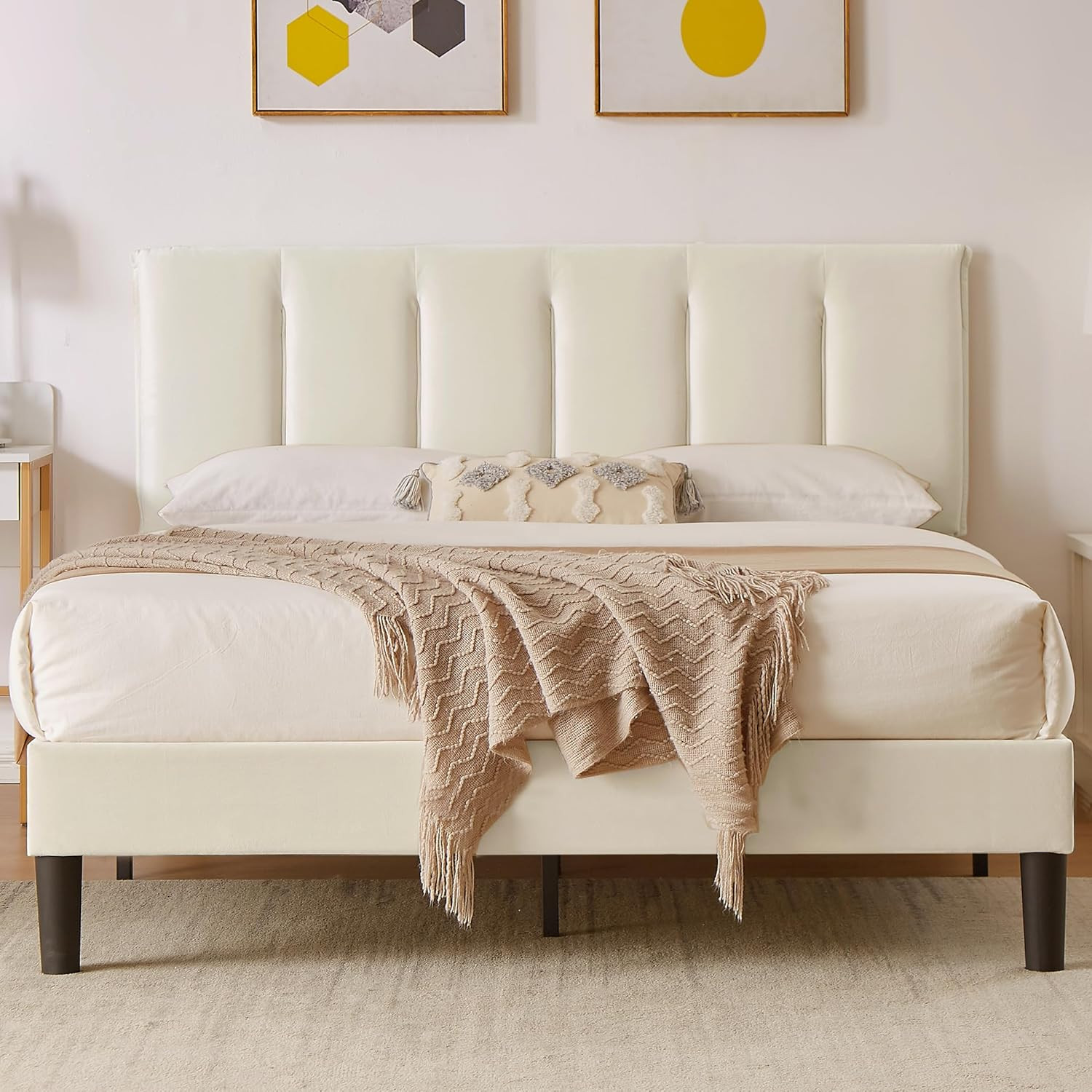 VECELO Queen Bed Frame with Upholstered Headboard, Platform Mattress Foundation with Strong Woode... | Amazon (US)