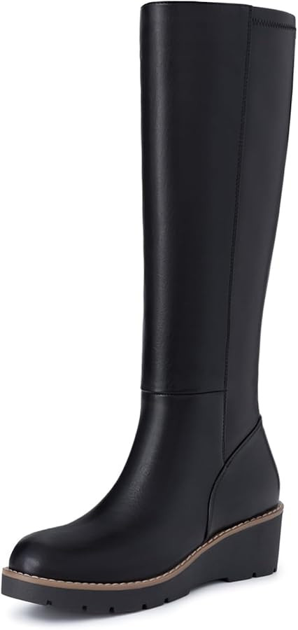 Athlefit Women's Knee High Boots Wedge Platform Comfortable Tall Long Boots with Side Zipper | Amazon (US)