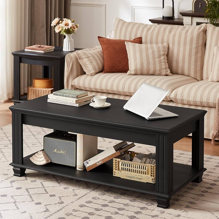 Farmhouse Coffee Tables for Living Room,Square Tea Table with Open Storage Shelf,Large Coffee Tab... | Amazon (US)