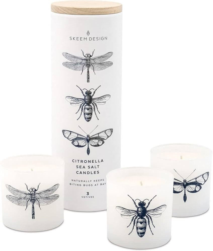 Skeem Citronella Sea Salt Votive Scented Candles - Set of 3 White Votive Candles - 50 Hour Burn T... | Amazon (US)