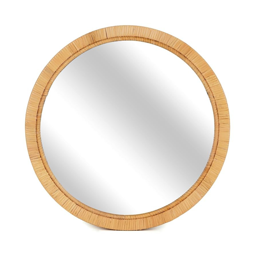 Rattan Wall Mirror - 20" Boho Round Bathroom Mirror Decorative Farmhouse Circle Mirror for Vanity... | Amazon (US)
