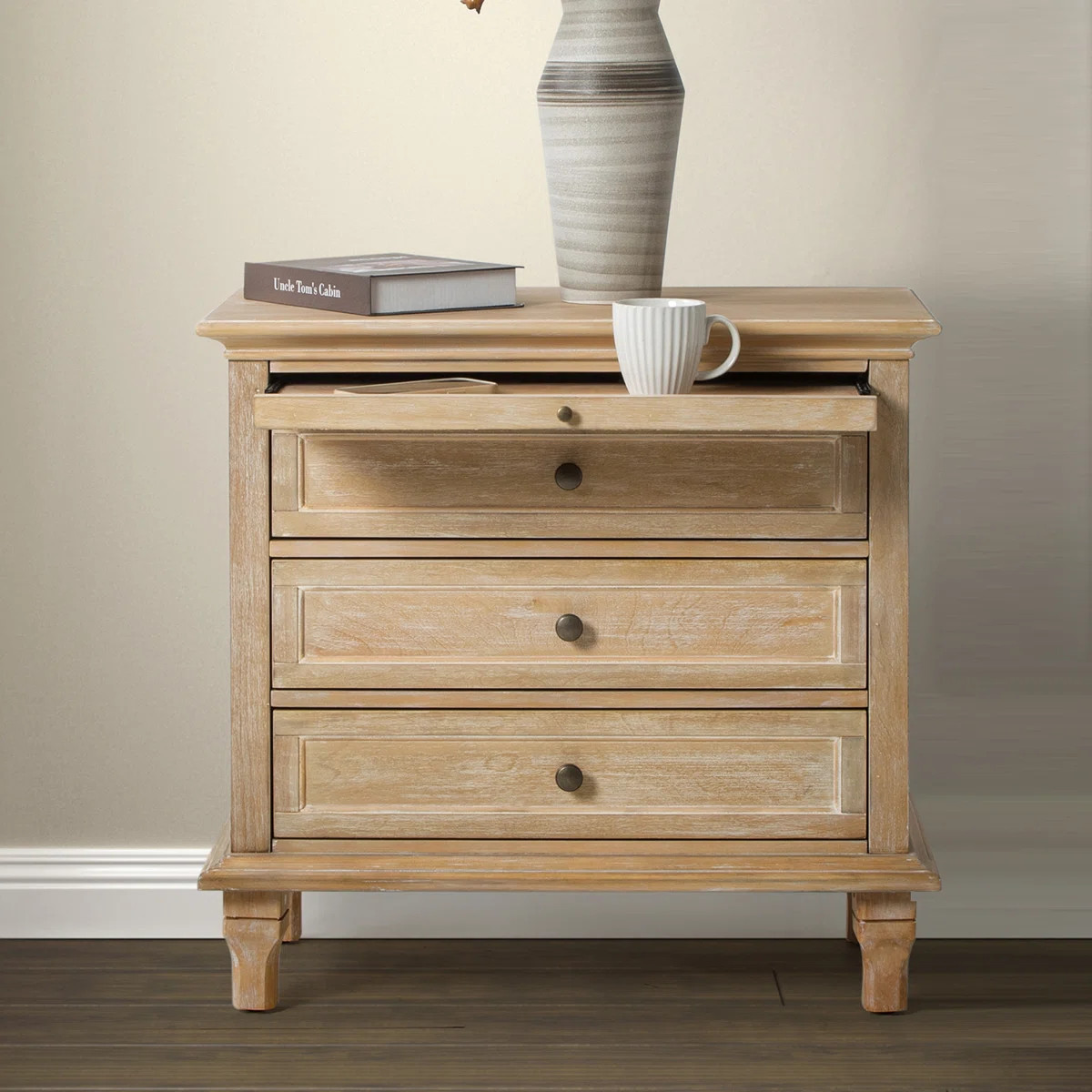 Arthelia Traditional 28.37''W 3-Drawer End Table with Charging Station and Pull-out Shelf | Wayfair North America