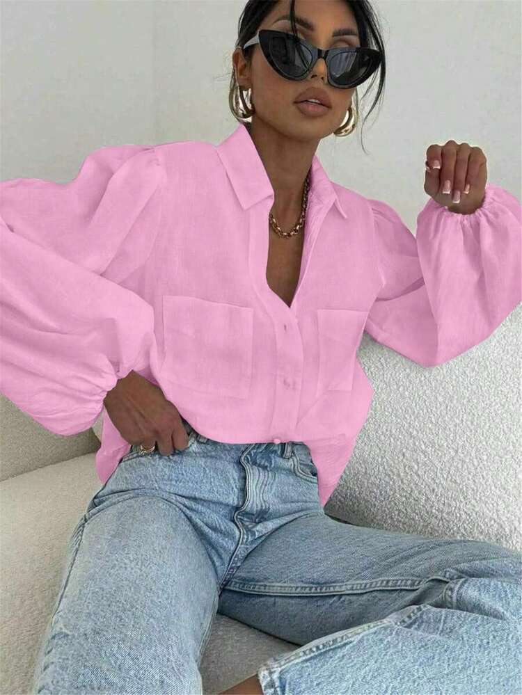 Women's Long Sleeve Sheer Cardigan, Vintage Elegant Casual Blouse/Shirt, Suitable For Spring/Summ... | SHEIN