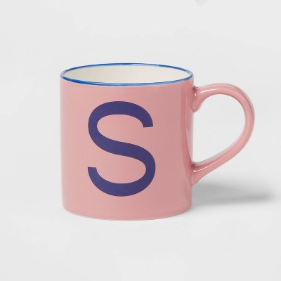 16oz Stoneware Monogram Mug 'S' Pink - Opalhouse™: Bohemian Style, Microwave & Dishwasher Safe, Initial Drinkware | Target