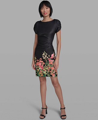 Women's Short-Sleeve Floral Border Hem Sheath Dress | Macy's