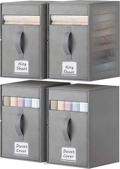4 Pack Large Bed Sheet Organizers and Storage, (King & Queen Size) Sheet Organizer for Linen Clos... | Amazon (US)