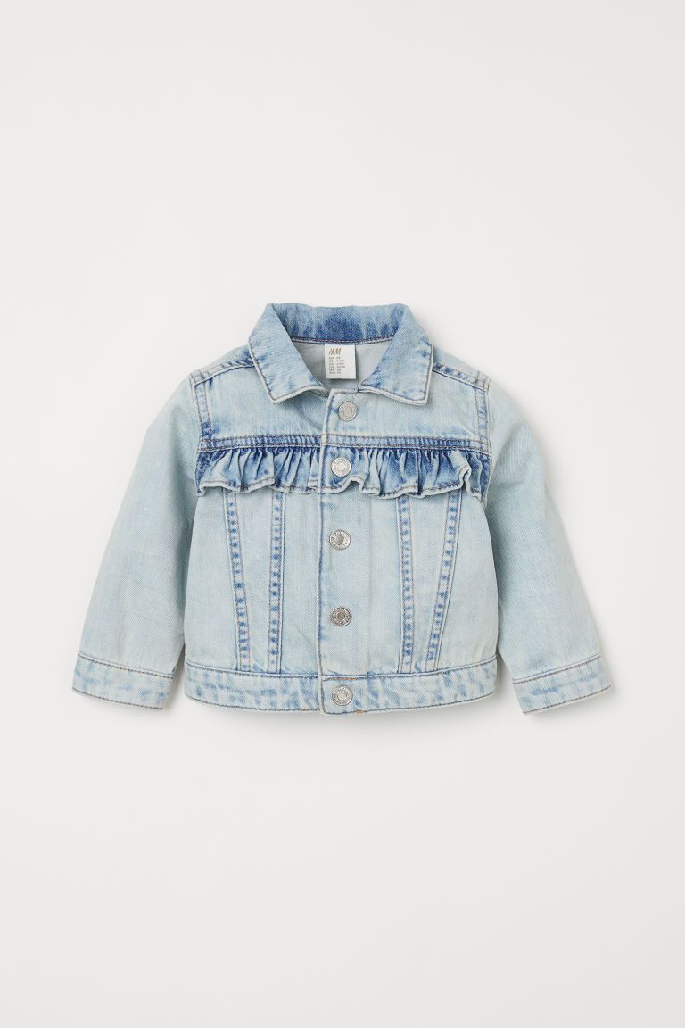 Jacket in cotton denim with ruffle trim. Collar, snap fasteners at front, and snap fastener at cu... | H&M (US + CA)