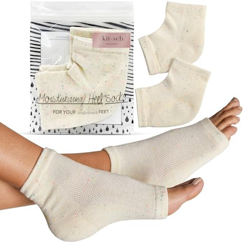 Kitsch Moisturizing Socks for Cracked Heel Treatment – Reusable Spa Socks for Women & Men with Insulated Gel Lining - Overnight Heel Socks for Dry Cracked Feet, Hydrating, Open-Toe Design - 1 Pair | Amazon (US)