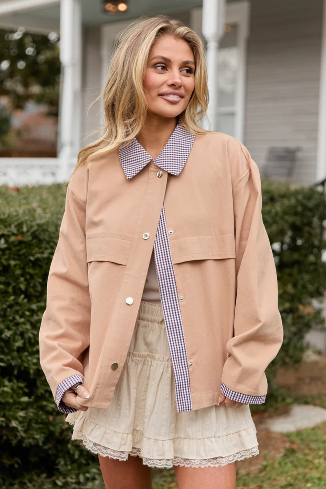 Aubrie Camel Brown Canvas Jacket | Pink Lily