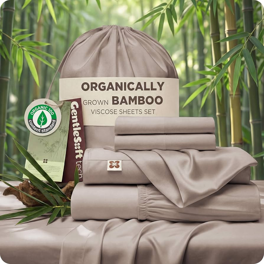 Bedsure 100% Organically Grown Bamboo Viscose King Size Sheets Set | Cooling Bedsheets for Hot Sl... | Amazon (US)
