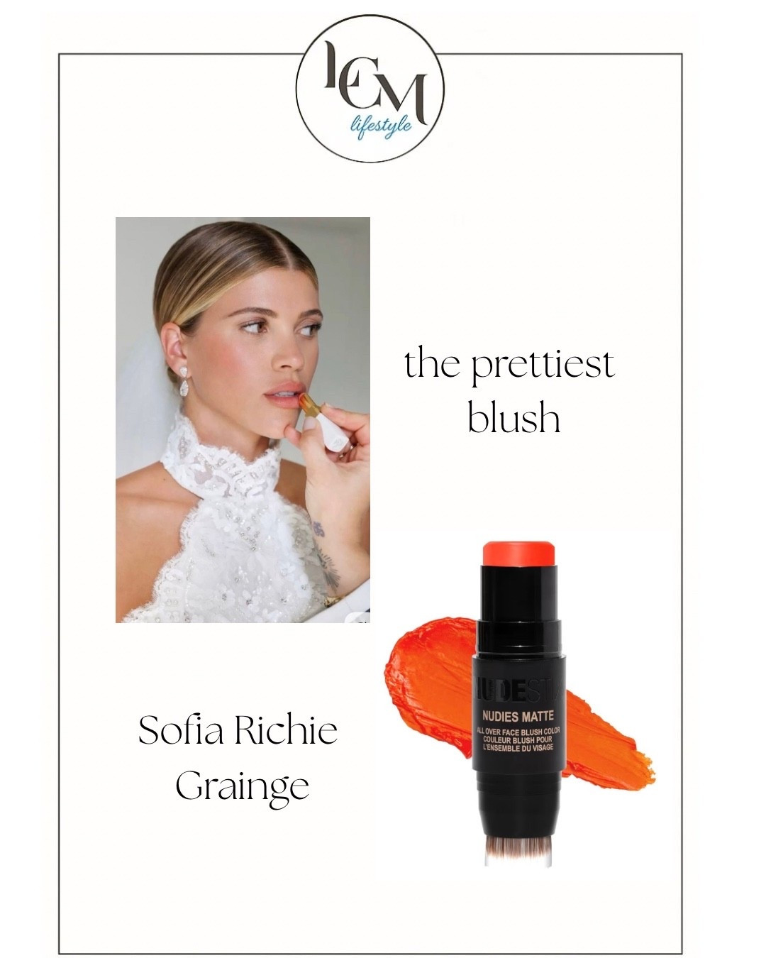 Famed makeup artist  Pati Dubroff used this exact shade on Sofia for her Paris wedding to Elliot Grainge. This just goes to show how makeup shades can be so deceiving and look completely different on the skin than in the packaging. It’s fun to think outside the box of makeup shades we use regularly. We may fall in love with a brand new look! I have this shade and it’s actually so pretty and soft - I love it with tinted moisturizer, curled  lashes and a nude lip color for a super easy yet polished makeup look. 

Hope you are enjoying your Monday! 
#lcmlifestyle #sofiarichiegraingeweddingmakeup #blush 

#LTKgrwm #LTKBeauty #LTKselfcare