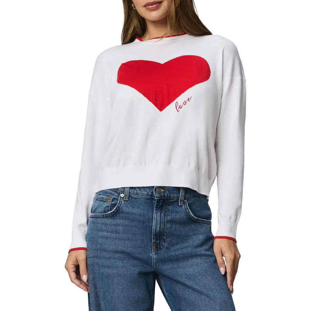 Splendid Leah Love Cotton Blend Sweater in White/Rouge at Nordstrom, Size Small | Nordstrom