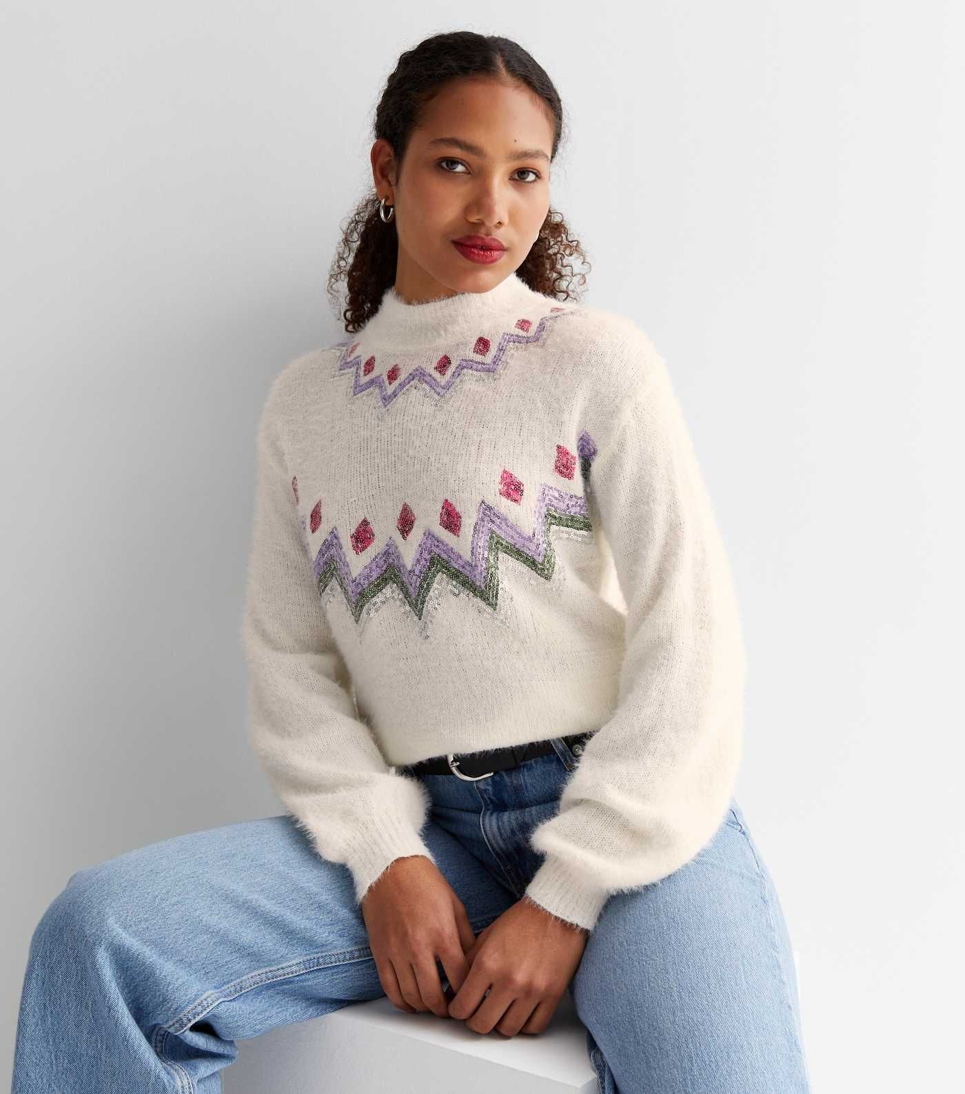 Sunshine Soul Cream Fair Isle Sequin Embellished Fluffy Knit Jumper
						
						Add to Saved Ite... | New Look (UK)