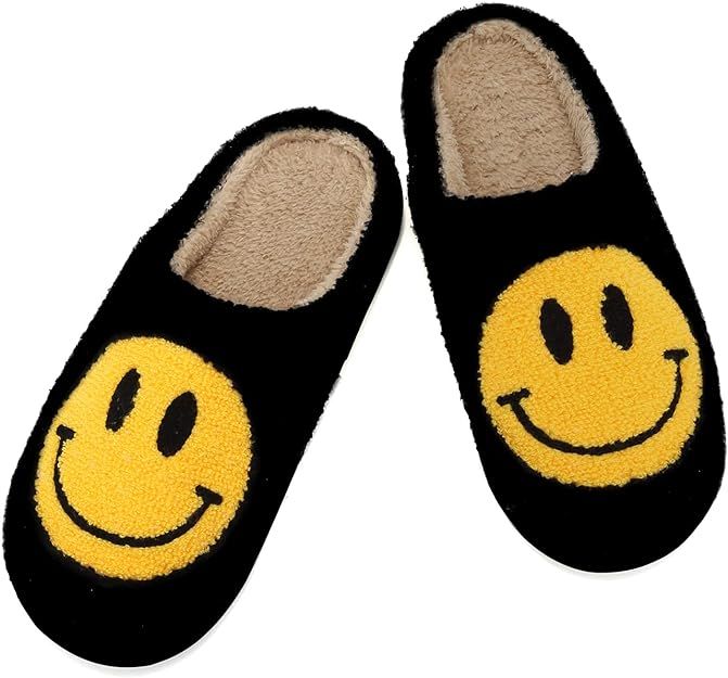 Smiley Face Fuzzy Slippers Slip-on - Memory Foam Winter Warm Couple House Shoes Womens and Mens f... | Amazon (US)
