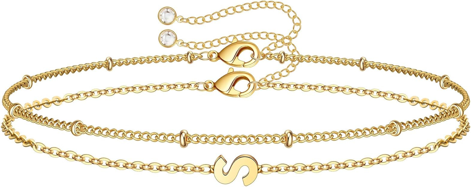 M MOOHAM Stocking Stuffers for Women Girls - Layered Initial Bracelet Letter A-Z Charm, Dainty 14... | Amazon (US)