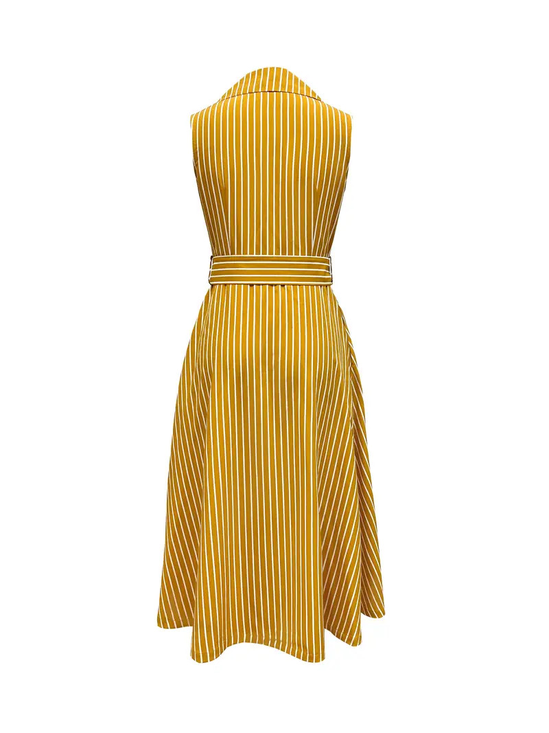 Striped Print Button Front Dress Elegant Sleeveless Dress - Temu | Temu Affiliate Program