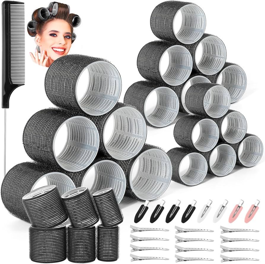 Thrilez 39PCS Hair Curlers Rollers with Clips Black Hair Roller with 3 Sizes 64mm 44mm 33mm, Jumb... | Amazon (UK)