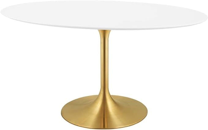 Modway Lippa 60" Oval-Shaped Mid-Century Modern Dining Table with White Wood Top and Gold Base | Amazon (US)