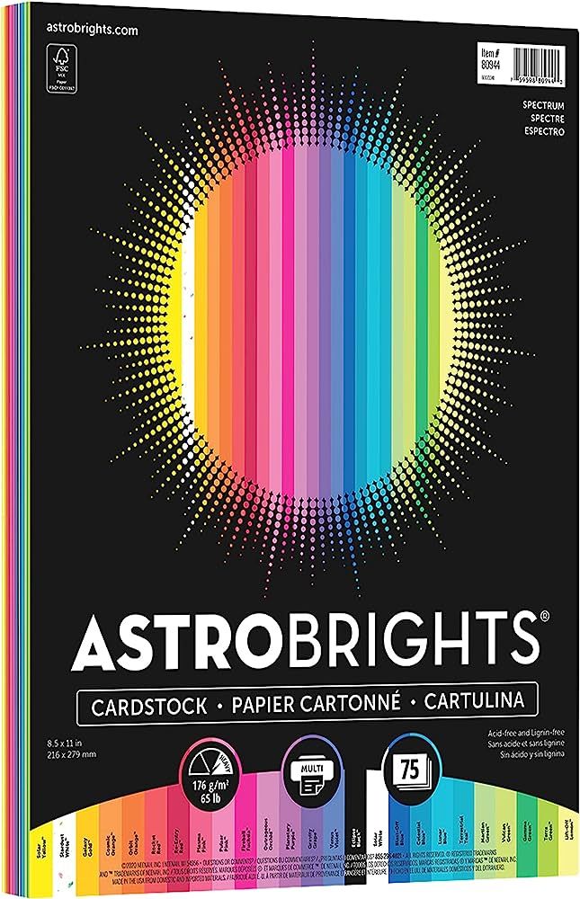 Astrobrights Colored Cardstock, 8.5” x 11”, 65 lb / 176 gsm, "Spectrum" 25-Color Assortment, ... | Amazon (US)