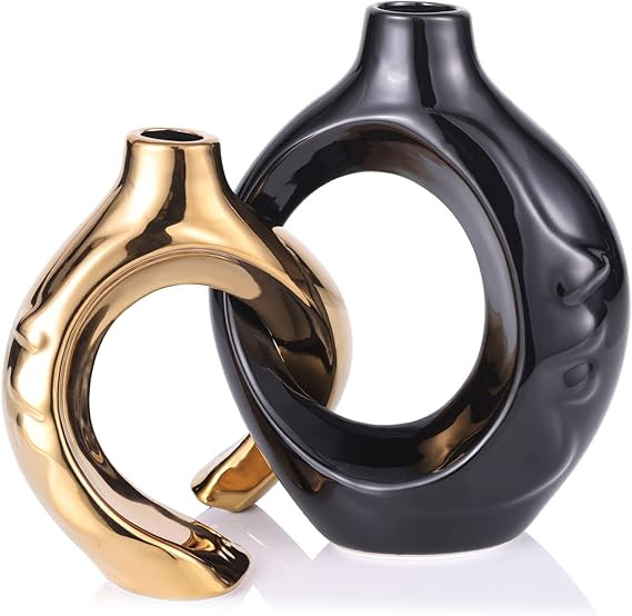 Modern Vases for Décor, Black and Gold Vase Home Decor, Circle Pampas Grass Vase Black Gold Déc... | Amazon (US)