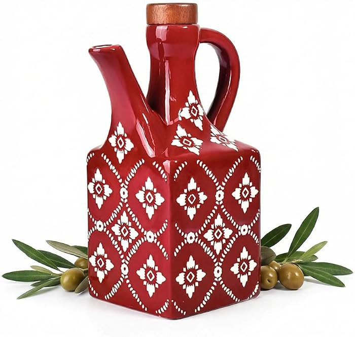 Botella dispensadora de aceite de oliva de cerámica roja de 21 onzas – Decantador para cocina ... | Amazon (US)