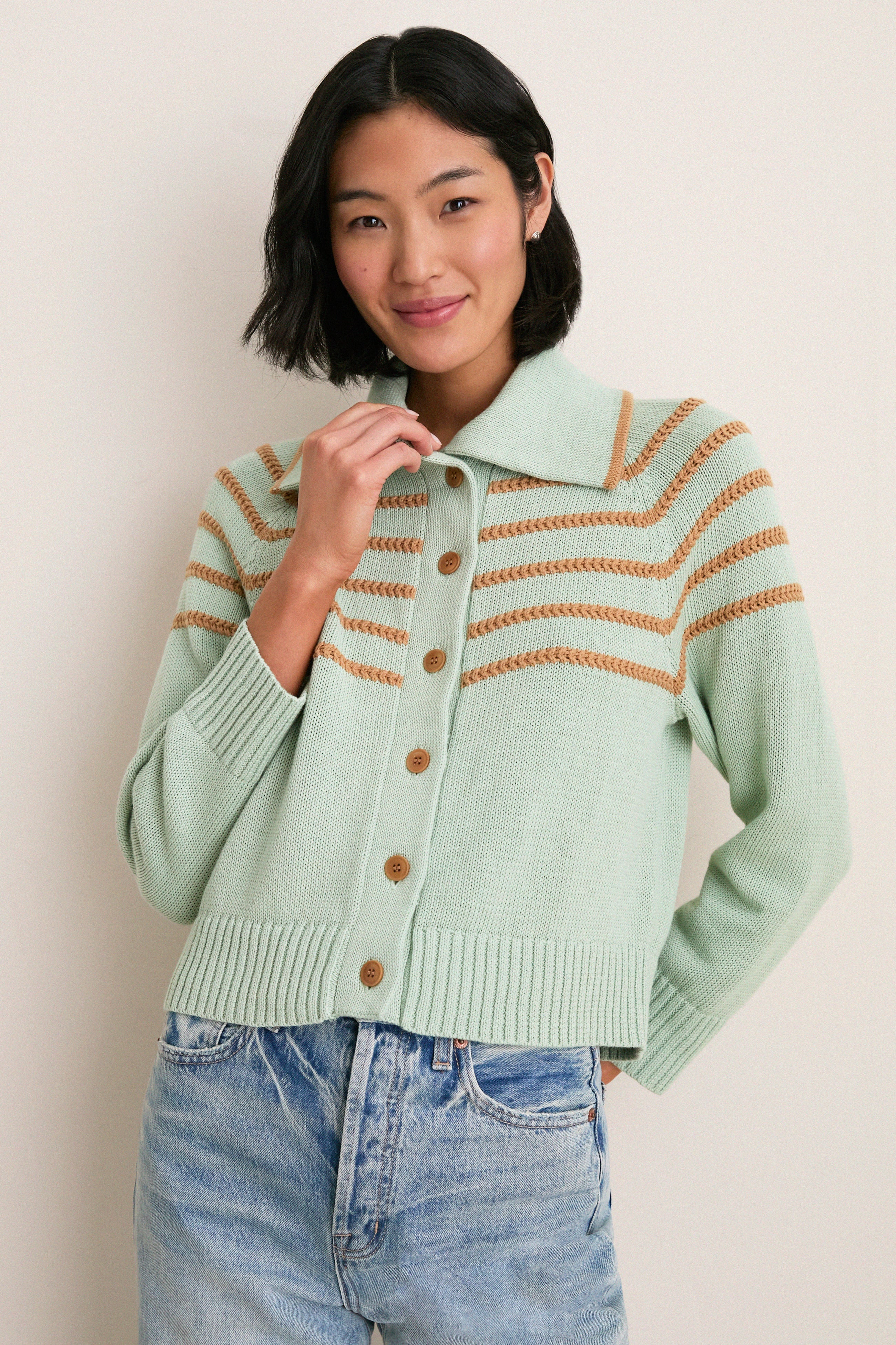 Seafoam Scholar Cardigan with Crochet Stripes | Tuckernuck (US)