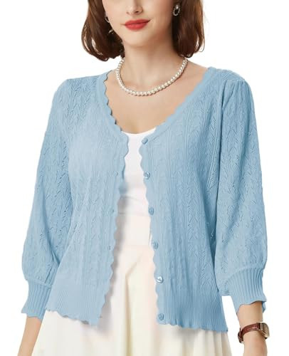 Women Light Blue Cropped Cardigan Light Blue Shrug Sweaters Vintage Cardigan Sweater (Light Blue,S) | Amazon (US)