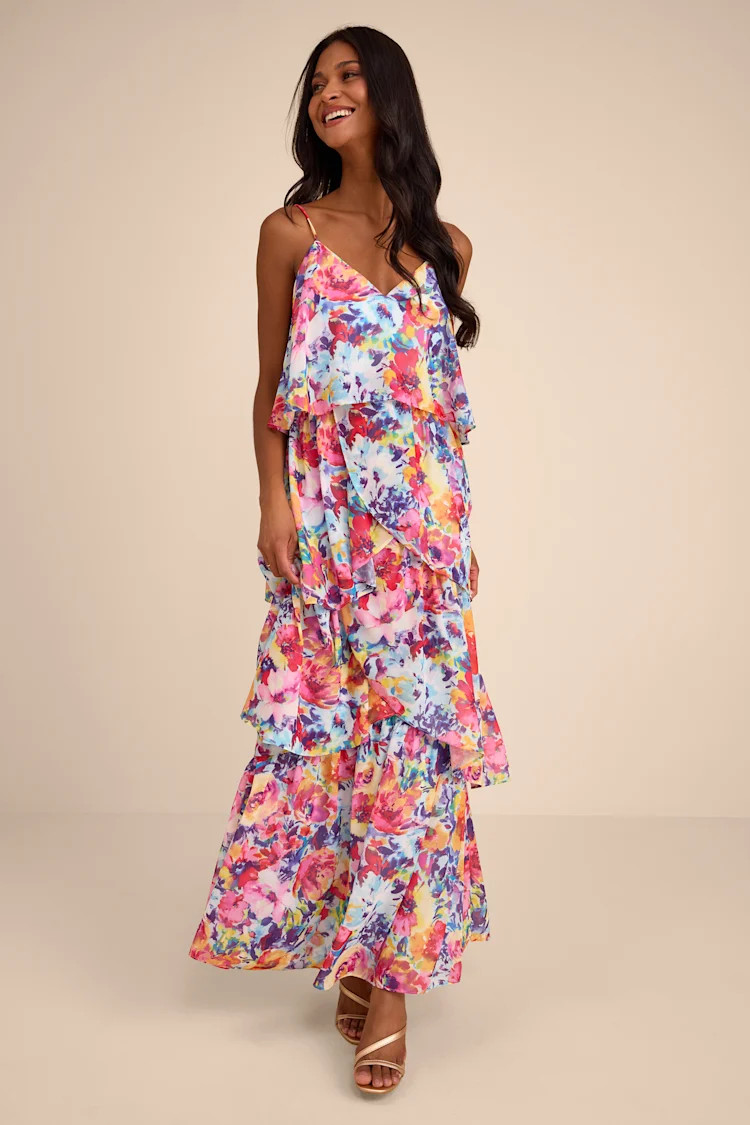 Mabelle Light Blue Multi Floral Tiered Maxi Dress | Lulus