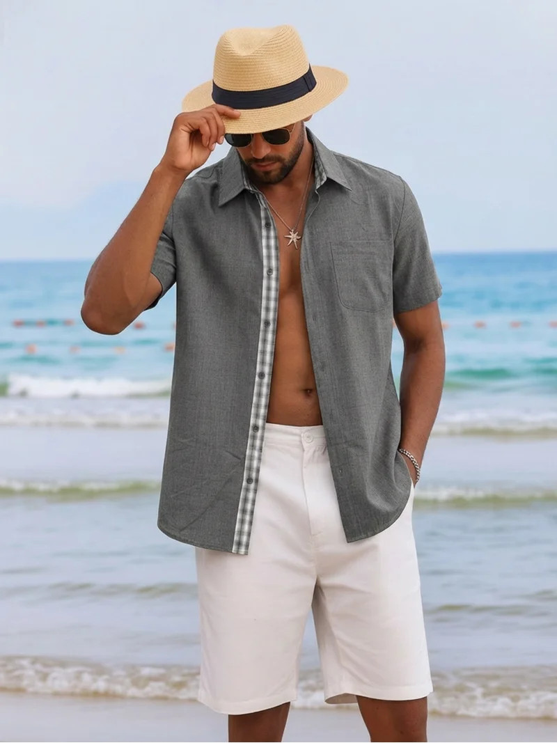 RICHCOIN Men's Button Down Shirts Short Sleeve Casual Summer Beach Vacation Wedding Shirt with Po... | Walmart (US)