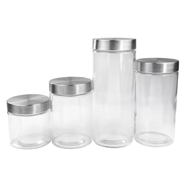 4 Piece Glass Canister Set with Stainless Steel Lids | Walmart (US)