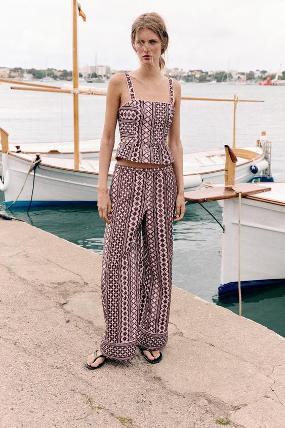 WIDE LEG PANTS WITH OPENWORK EMBROIDERY | Zara US
