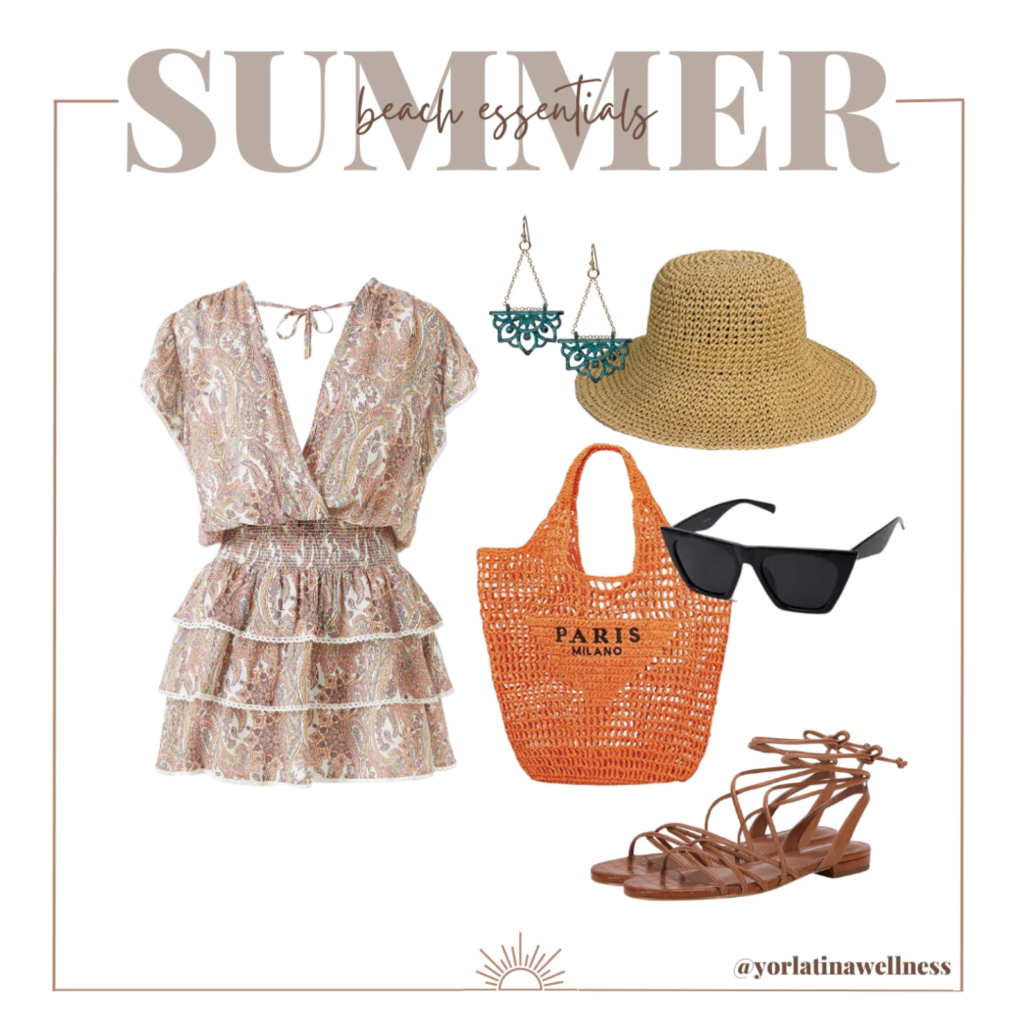 Summer beach essentials, vacation outfit, 
Boho cover up, beach cover up, restart cover up, black sunglasses, caramel straw hat, dangle earrings, sun hat, Lace-up Flat Sandals, tote bag, beach tote bag 

#LTKunder100 #LTKFind #LTKunder50